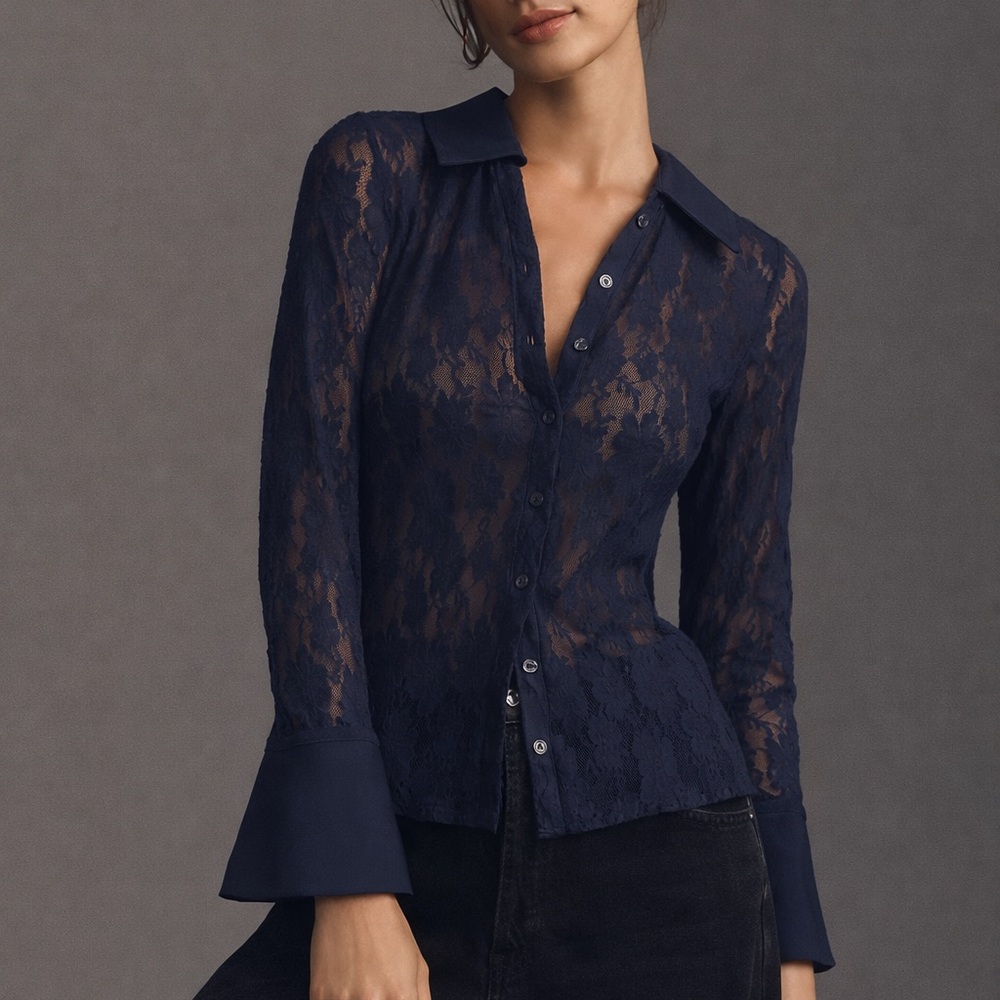 💙 Maeve by Anthropologie Lace Button-Up Blouse